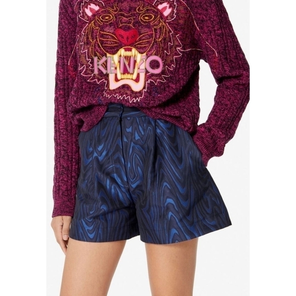 KENZO Blue and Black Jacquard Moire Tiger High Waisted Shorts - Picture 1 of 12